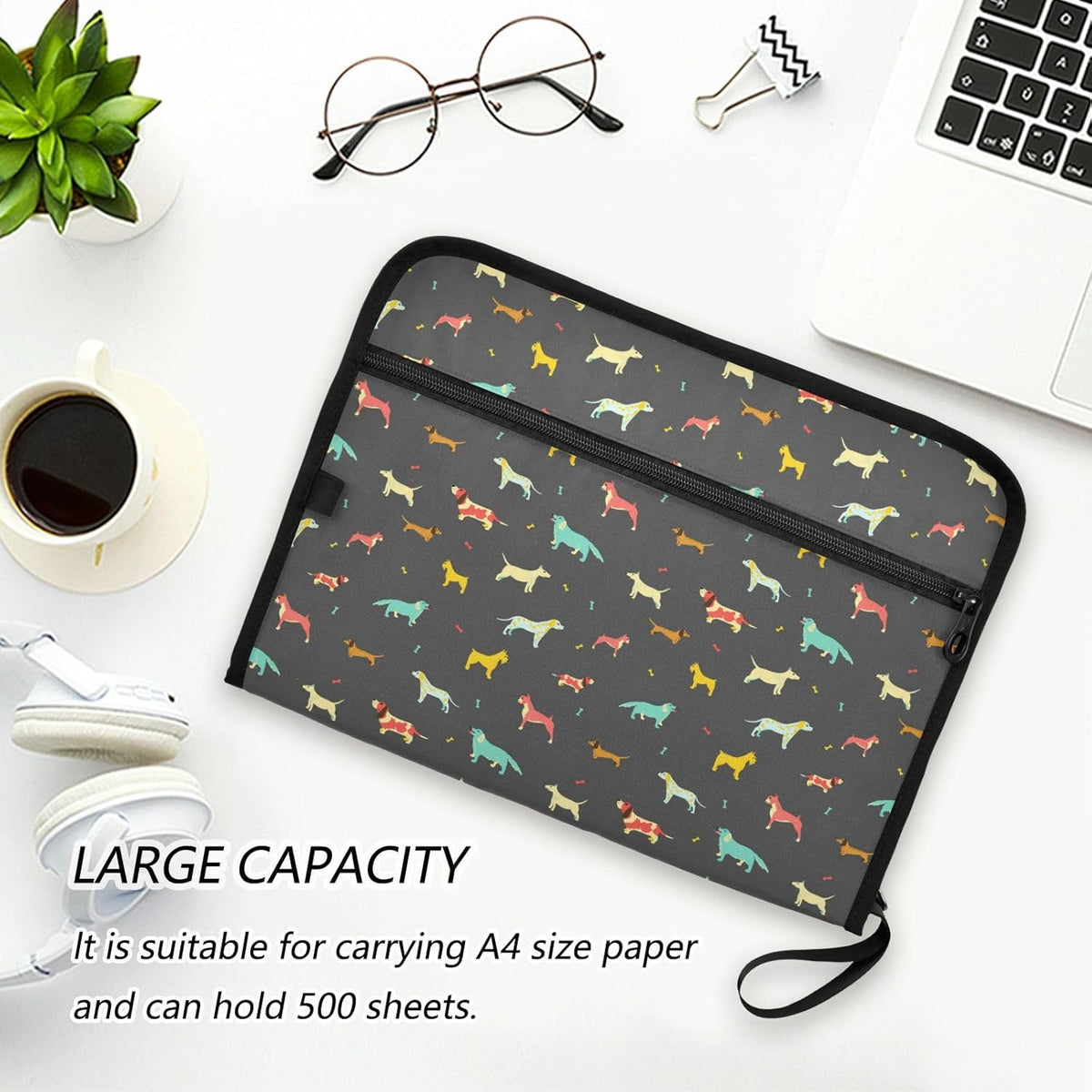 Gredecor 13 Pockets File Folder Organizer A4/Letter Water Resistant Dachshund Dog Black Document Bag with Zipper Filing Folder Expanding File Pouch Storage for School Office