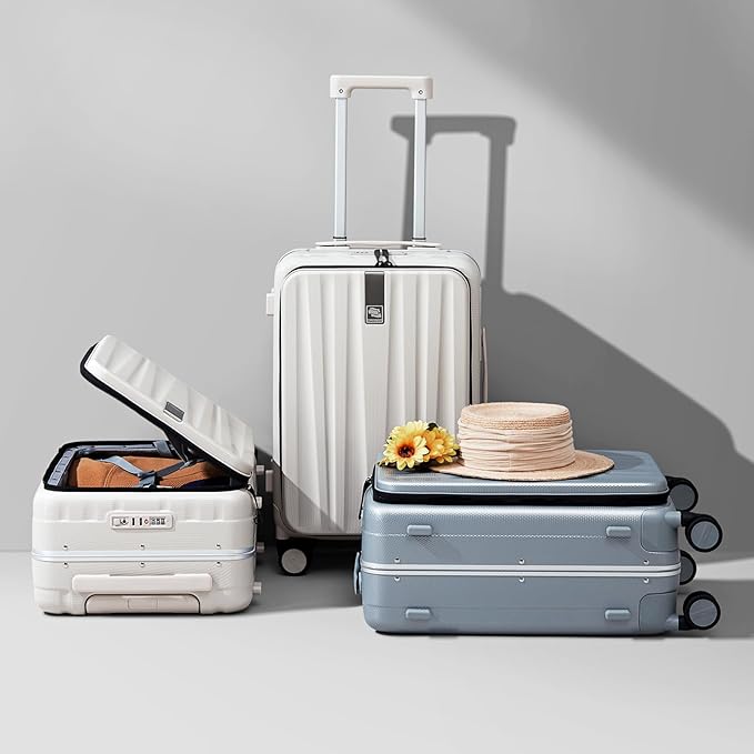 Hanke 24 Inch Checked Luggage Front Opening Rolling Suitcase Hard Sided Luggage