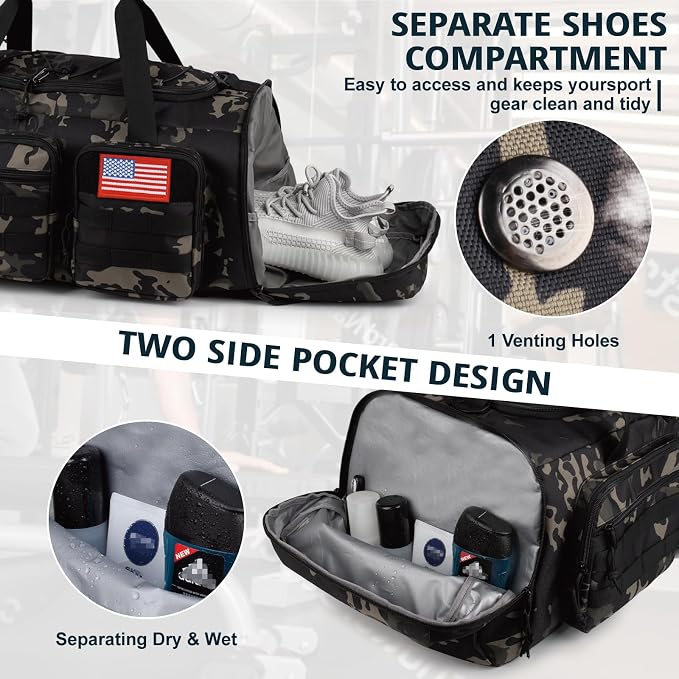 Tactical Gym Bag for Men,70L Large 3 in 1 Sports Duffle Bag