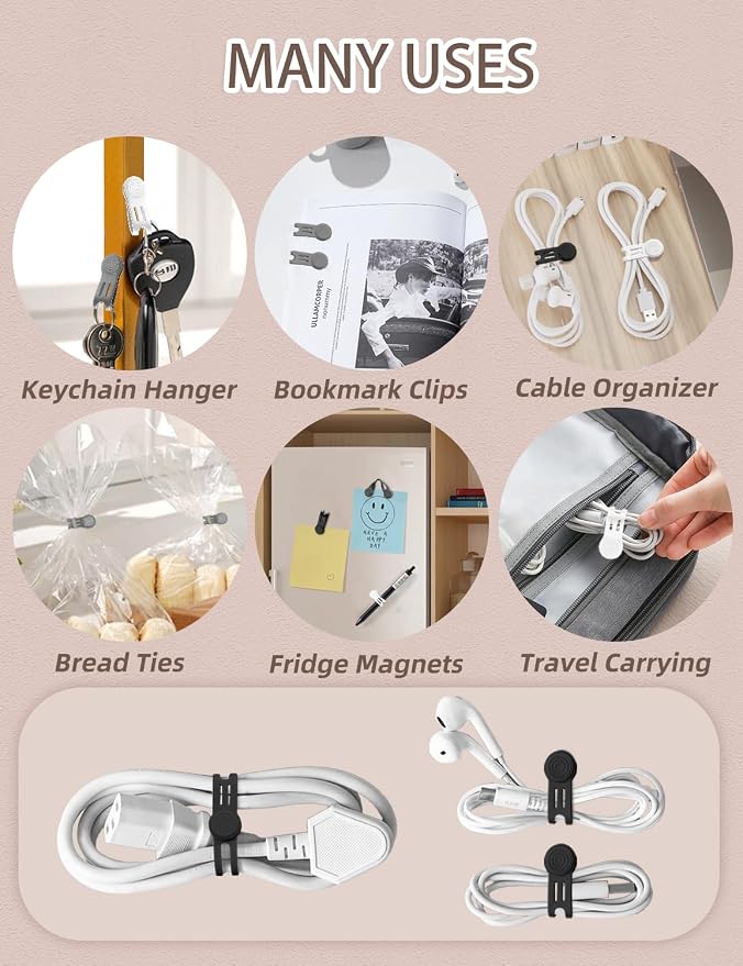 Kanemc 8 Pack Magnetic Twist Ties, Silicone Cord Organizer Magnet Reusable