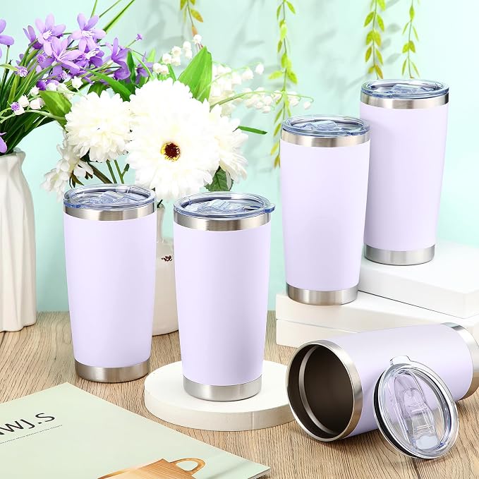 Sieral 36 Pack Stainless Steel Tumblers Bulk with Lids Double Wall Vacuum Insulated Coffee Cups Blank leakproof Powder Coated Tumblers for Engraving Wedding Graduation Party Favors(20 oz,Purple-White)