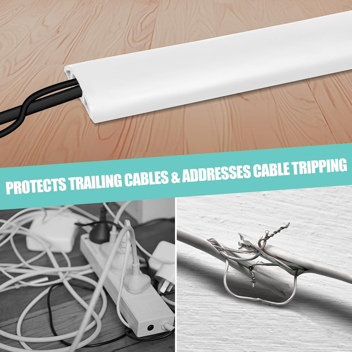 Floor Cord Cover Self Adhesive Cord Hider,10FT Cable Management, Extension Strip Protector for Wires, Prevent Cable Trips for Offices, Gyms, Exhibitions Cavity:0.51"(W) x 0.3"(H) White