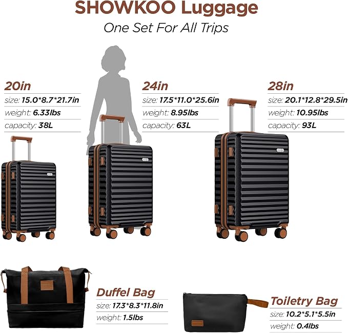 SHOWKOO Suitcase Hardside Expandable Luggage Set, Suitcase