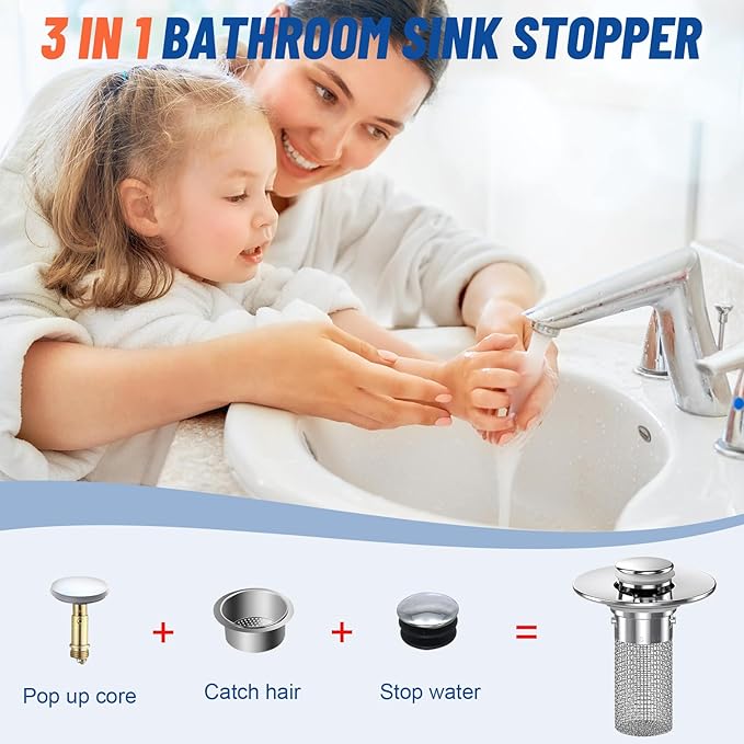 2024 New Pop Up Bathroom Sink Drain Strainer Hair Catcher, Sink Drain Stopper