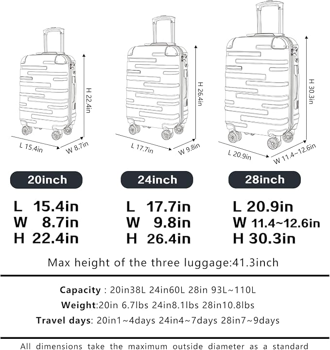 Coolife Luggage Suitcase Carry-on Hardside Travel Luggage TSA Lock Spinner