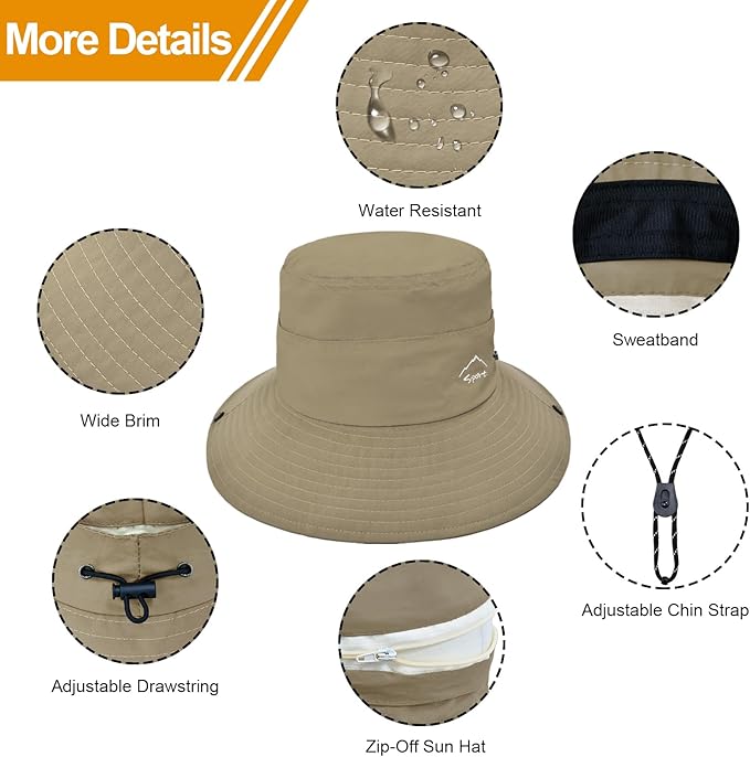 Sun Hats for Women Bucket Hat UV Protection Fishing Hat Wide Brim Safari Hats 2