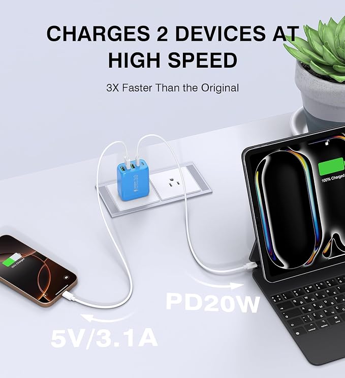 2-Pack USB C Wall Charger Block, 50W 5-Port C Charger Fast Charging Block PD