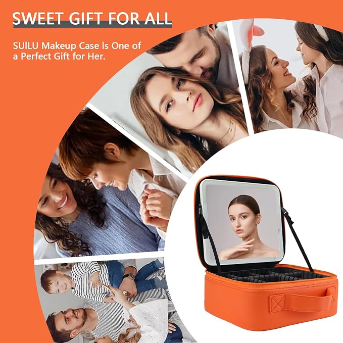 Makeup Bag with Led Mirror, Travel Makeup Organizer with 3 Color Setting