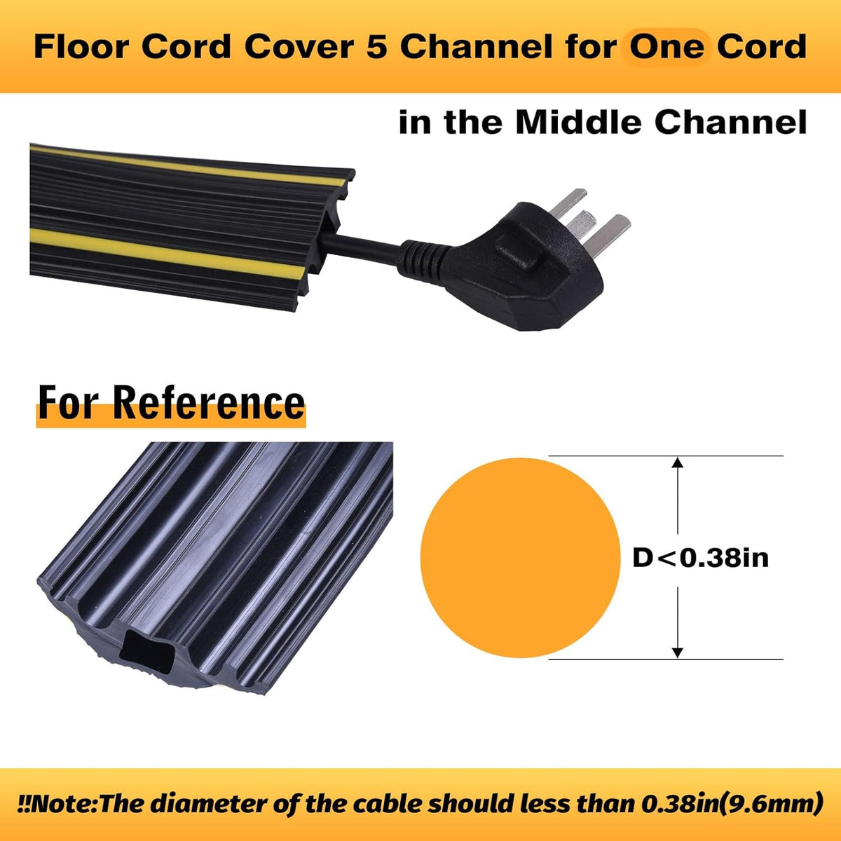 10FT Cord Cover, Flexible Floor Cable Cover, Cord Hider to Organize and Protect Wire, Wire Covers for Home and Office (10ft, 5 Channel)