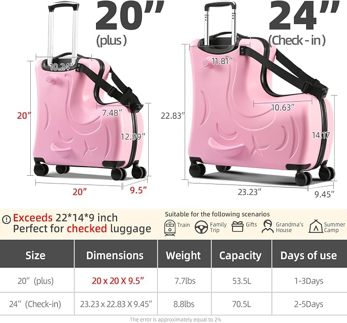 N-A Kids Ride On Suitcase with Wheels, Scooter Luggage
