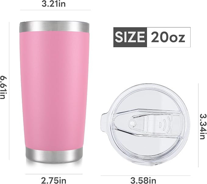20 oz Tumbler with Lid Stainless Steel Insulated Tumblers Bulk Double Wall Vacuum Cups Powder Coated Travel Mug Keep Drinks Cold and Hot, Pink, 12 Pack