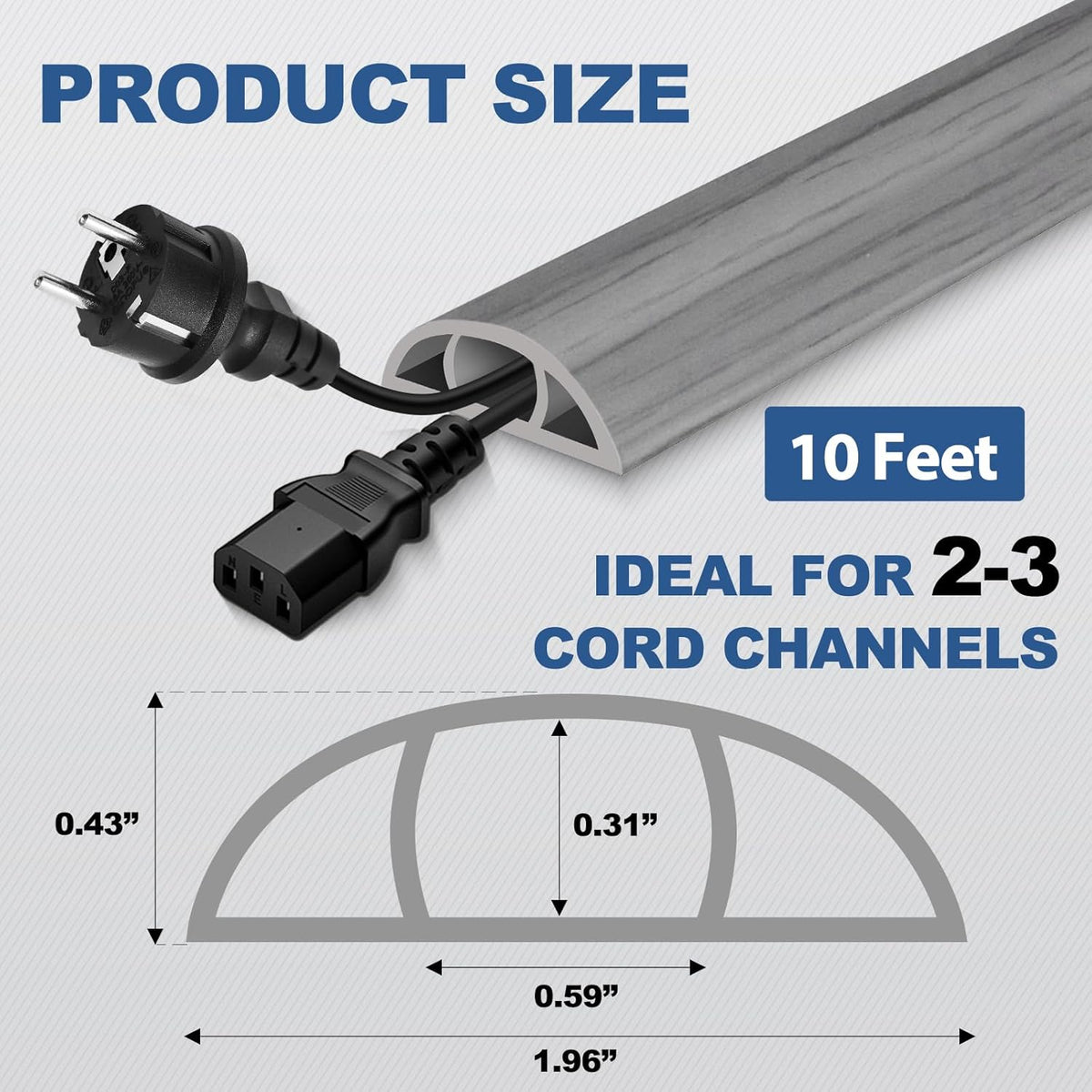 Floor Cord Cover for Wires on Floor Self Adhesive Cord Hider Floor Cable Management Wire Covers for Cords Protector Prevent Cable Trips Cord Cavity W 0.59" x H 0.31", Gray Wood, 10Ft