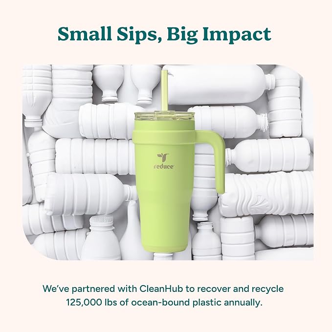 REDUCE 24 oz Stainless Steel Tumbler with Handle - Dual-Wall Vacuum Insulated Travel Mug, Sweat-Proof Lid & Reusable Straw - Keeps Drinks Cold for 24 Hrs, Fits Cupholders, Dishwasher Safe - Phantom