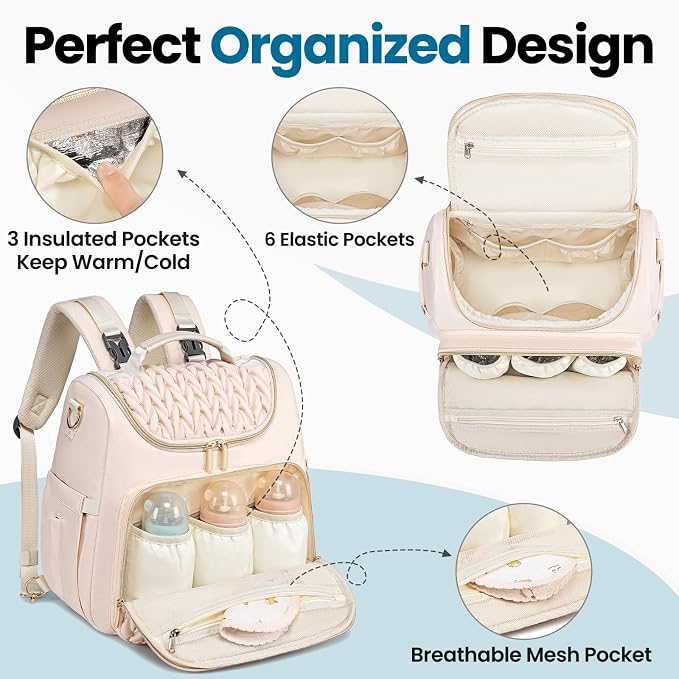 4 in 1 Convertible Diaper Bag Backpack, Waterproof Baby Diaper Bag