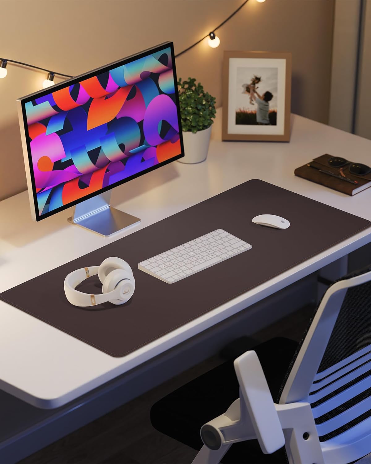 PU Leather Desk Pad Protector - 36"x17" Large Non-Slip Desk Mat, Waterproof Office Desk Blotter & Mouse Pad for Keyboard, Laptop - Home & Office (Coffee Brown)