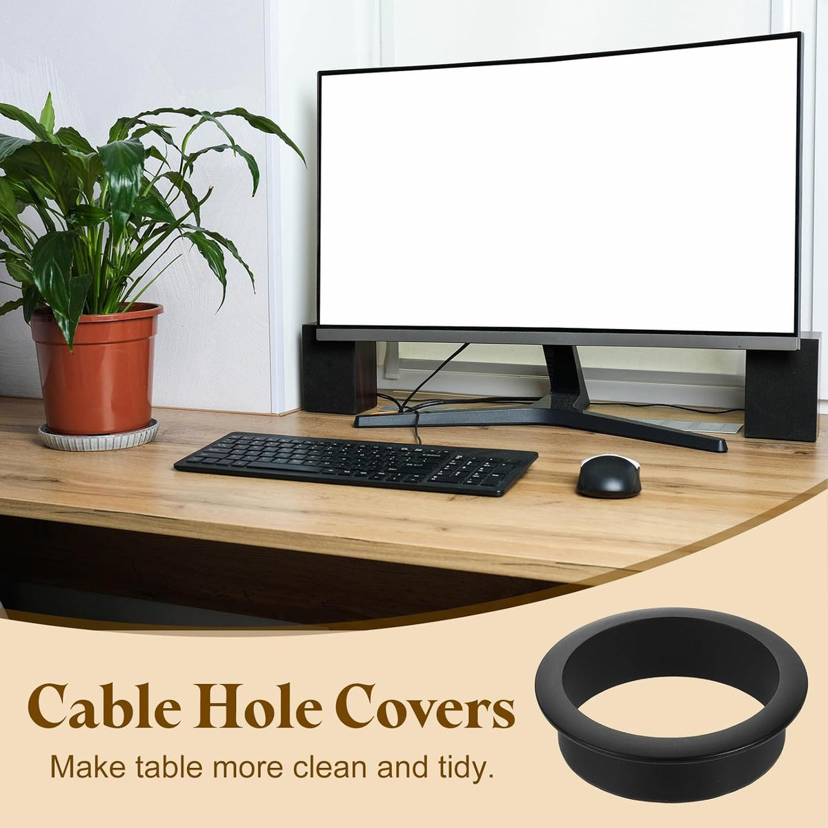 uxcell Desk Grommet, 2-3/16" (55mm) Zinc Alloy Cable Hole Cover Wire Cord Organizer with Marked Cable Ties for Home Office Desktop Wire, Black