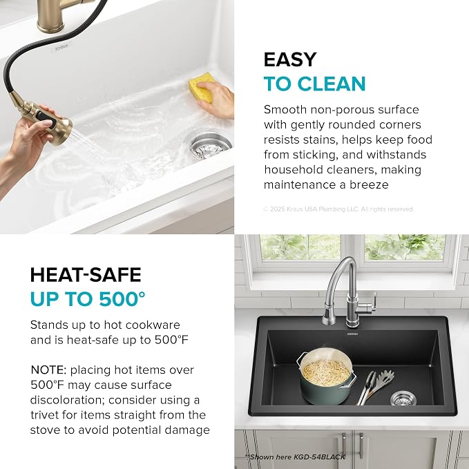 KRAUS Forteza 33-inch Granite Drop In/Undermount Single Bowl White Kitchen Sink