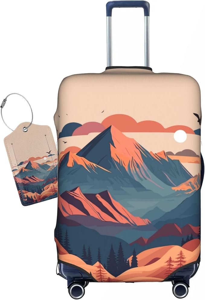 Sunset Mountain Scenery Luggage Cover Washable Suitcase Protector, Luggage Tag