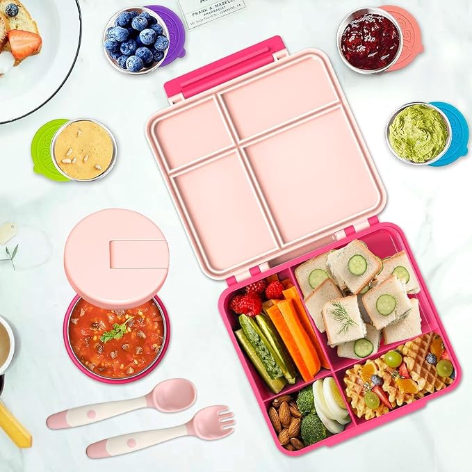 Kids Bento Lunch Box with 8oz Soup Thermo, Kids Leakproof Lunch Food Containers
