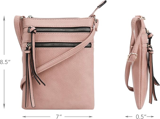 DELUXITY | Crossbody Purse Bag | Functional Multi Pocket Double Zipper Purse |