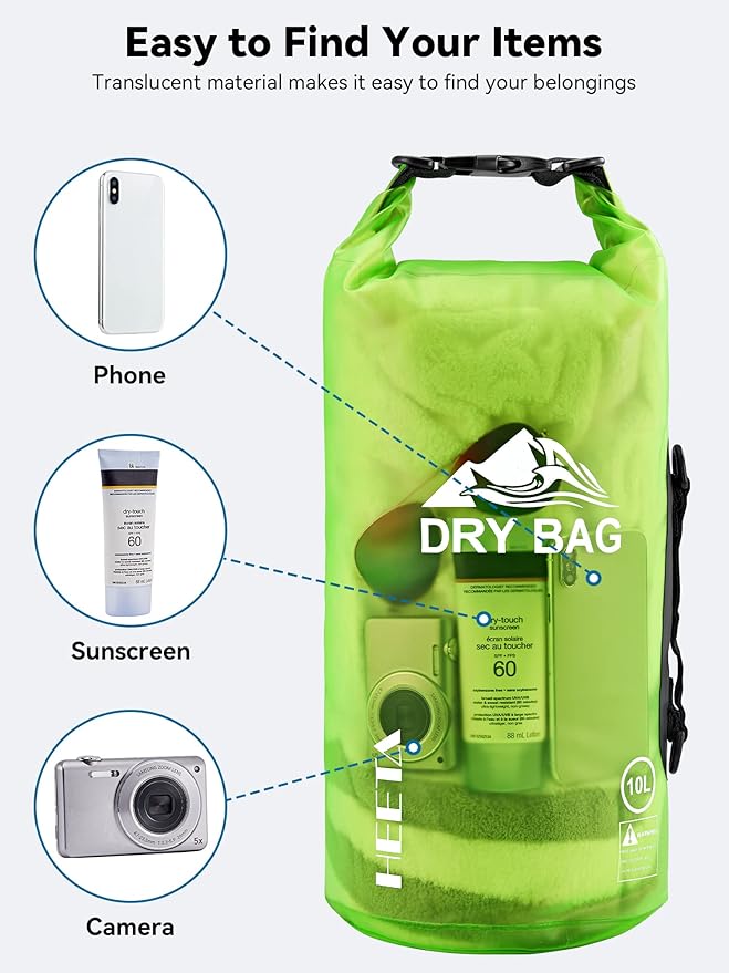 HEETA Dry Bag Waterproof for Women Men, 5L/10L/20L/30L/40L Roll Top Lightweight Dry Storage Bag Backpack with Phone Case for Travel Swimming Boating Kayaking Paddle Board Camping Beach Accessories