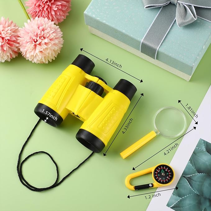 Wettarn 24 Pack Kid Mini Compact Binocular Compass Magnifying Glass Set