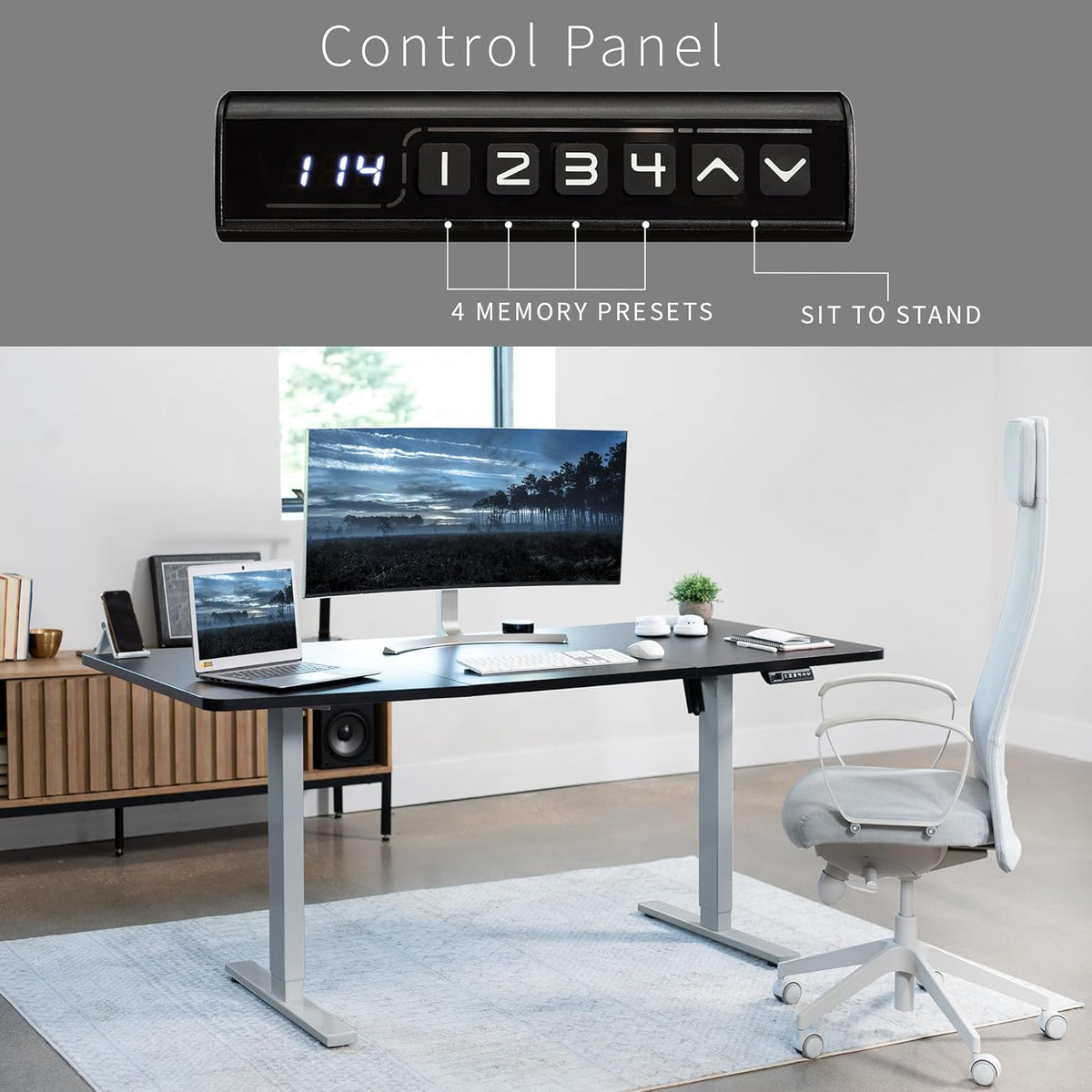VIVO Electric 71 x 30 in Standing Desk, Memory Height Adjustment, 1B Series, Black Top Gray Frame, DESK-KIT-1G7B