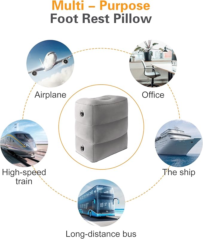 Sunany Inflatable Travel Foot Rest Pillow, Airplane Bed