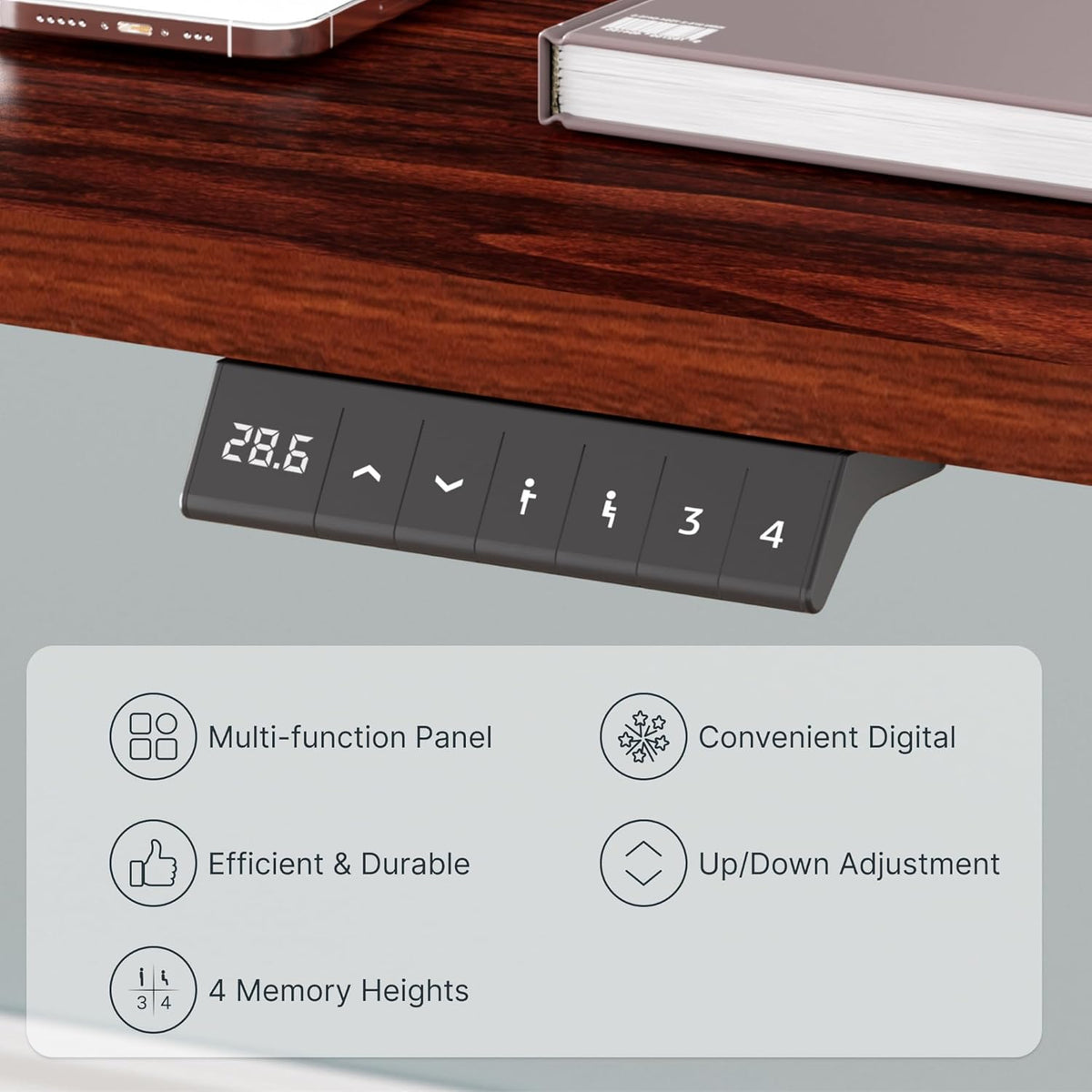 FLEXISPOT EN2 Whole-Piece Standing Desk with Clamp Power Strip, 55 x 28” Electric Stand Up Height Adjustable Desk with Cable Management (Gray Frame + 55" Mahogany Top, 2 Packages)