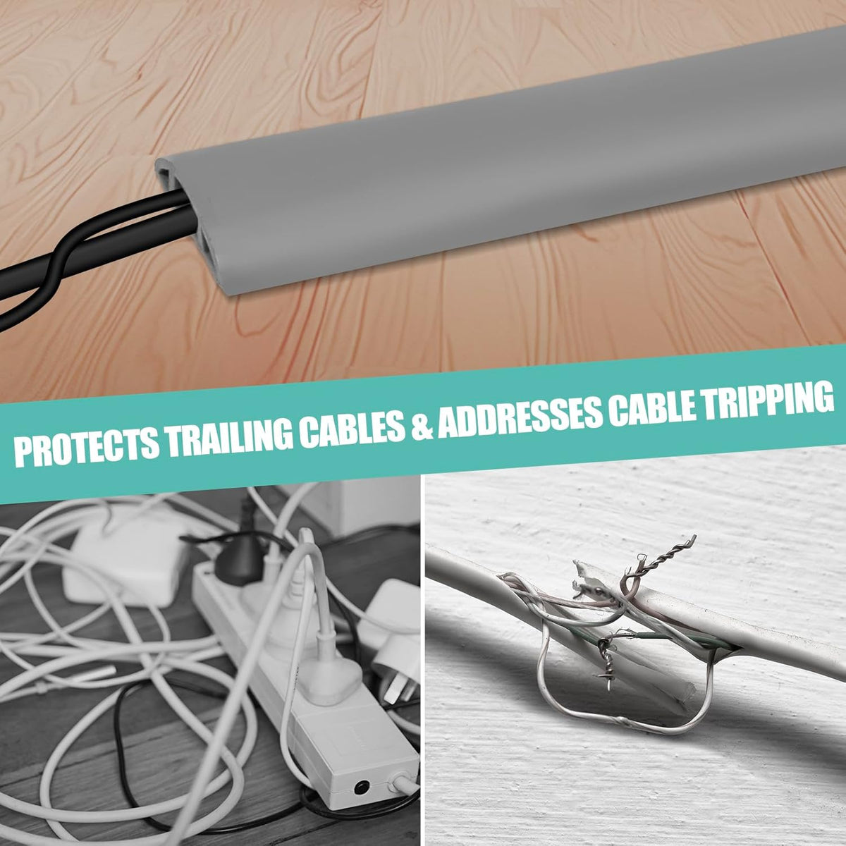 Floor Cord Cover Self Adhesive Cord Hider,10FT Cable Management, Extension Strip Protector for Wires, Prevent Cable Trips for Offices, Gyms, Exhibitions Cavity:0.47"(W) x 0.35"(H) Gray
