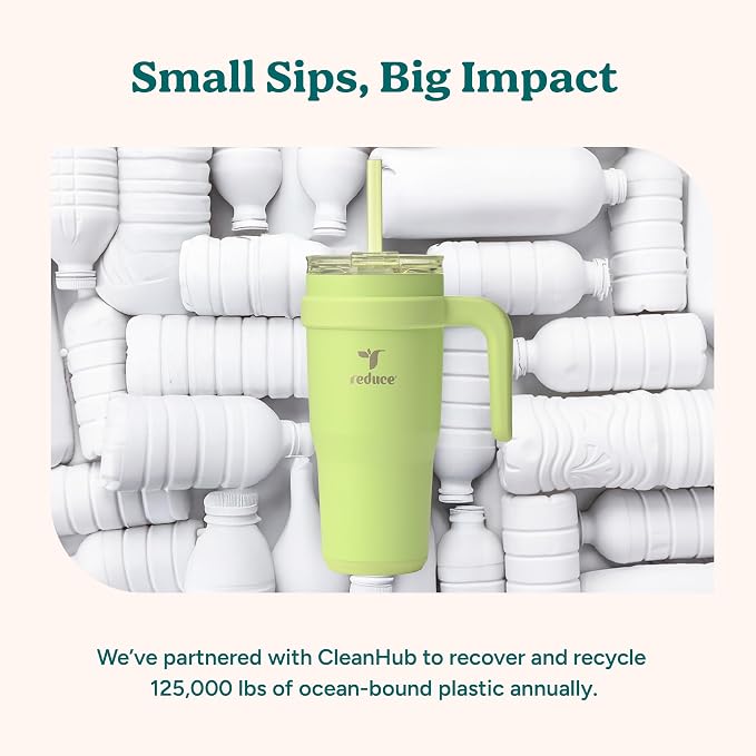 REDUCE 24 oz Stainless Steel Tumbler with Handle - Dual-Wall Vacuum Insulated Travel Mug, Sweat-Proof Lid & Reusable Straw - Keeps Drinks Cold for 24 Hrs, Fits Cupholders, Dishwasher Safe - Mojito