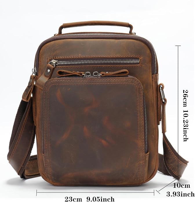 KPYWZER Genuine Leather Shoulder Bag Small Men Messenger Pack Handbag Sling
