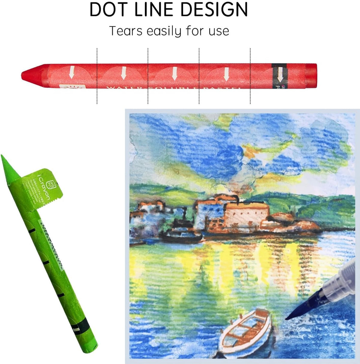 12 Colors Water Soluble Pastels, Watercolor Pastels Set for Beginners and Hobbyists, Includes Sharpener, Palette & Brush for Vibrant Art Creations (Classic)