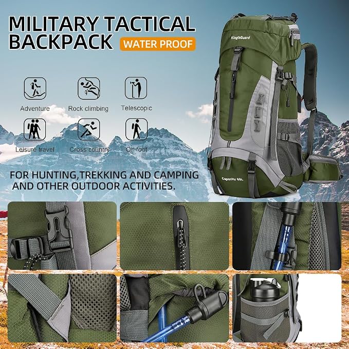 King'sGuard 60L Hiking Backpack Large Waterproof Camping Backpack