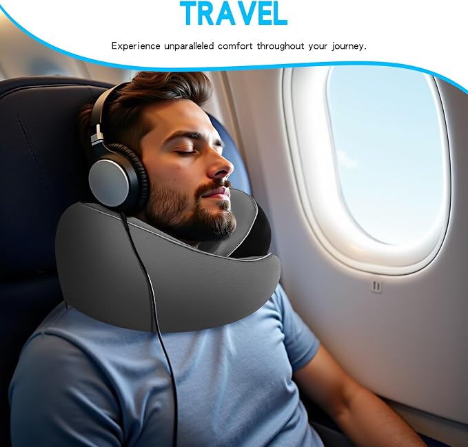 Adjustable Memory Foam Grey U-Shaped Travel Pillow