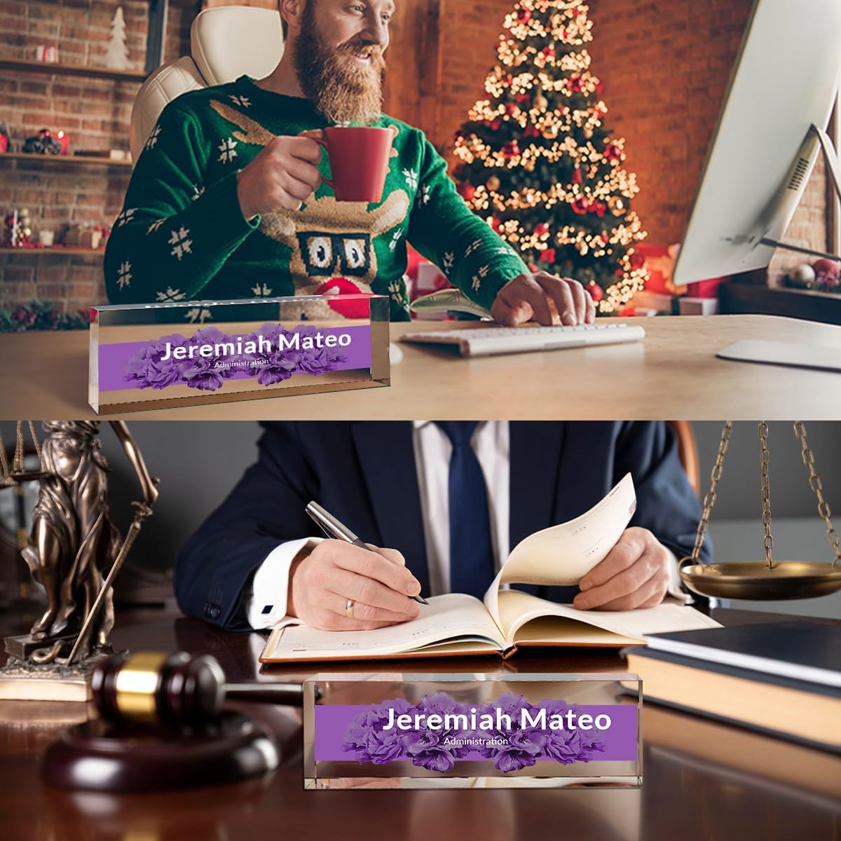Desk Name Plate Personalized | Office Desk Accessory | Produced in USA | Purple Blossom