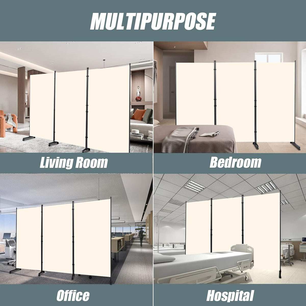 Room Divider Folding Privacy Screens with Wheels, 6FT Tall Divider for Room Separation, 3 Panel Movable Room Partitons and Dividers, Indoor Room Dividers Panel with Non-See Through Fabric for Office