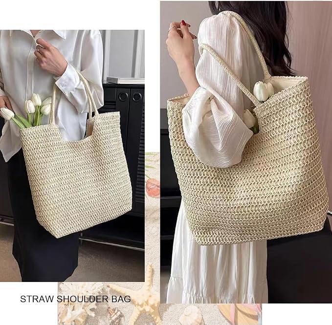 Straw Beach Bags for Women Woven Beach Tote Bag Casual Boho Large Shoulder