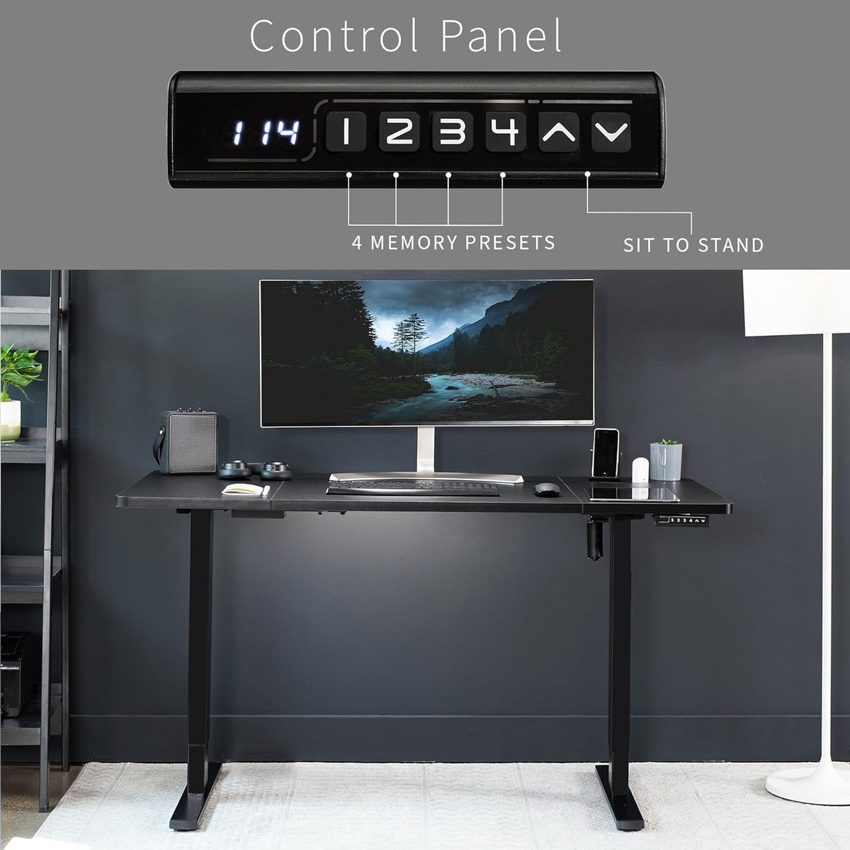 VIVO Electric 60 x 30 in Standing Desk, Memory Height Adjustment, 1B Series, Black Top Black Frame, DESK-KIT-1B6B-30