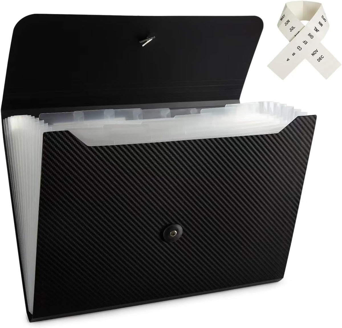 Expanding File Folder File Organizer 13 Pockets Accordion Filing Folder Expandable File Folder for Documents Aesthetic Paper Organizer Folder for Work, School, Home, Office, Black Transparent