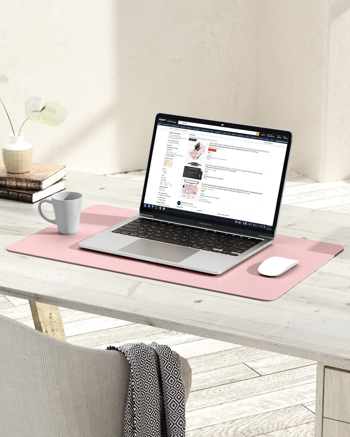 YSAGi Non-Slip Leather Desk Pad, Waterproof Laptop Computer Desk Keyboard Mat, Table Protector Blotter Mat, Large Mouse Pad for Office/Work/Home/Decor(Pink, 23.6" x 13.7")