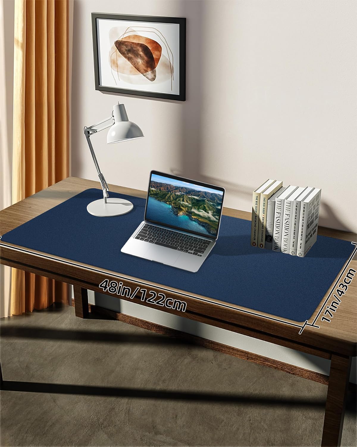 Leather Desk Pad Protector, Large Desk Mat, Mouse Pad, Non-Slip PU Leather Desk Blotter,Desk Cover mat,Desk mat for Keyboard and Mouse,Mat for Office&Home (Midnight Blue, 48" x 17")