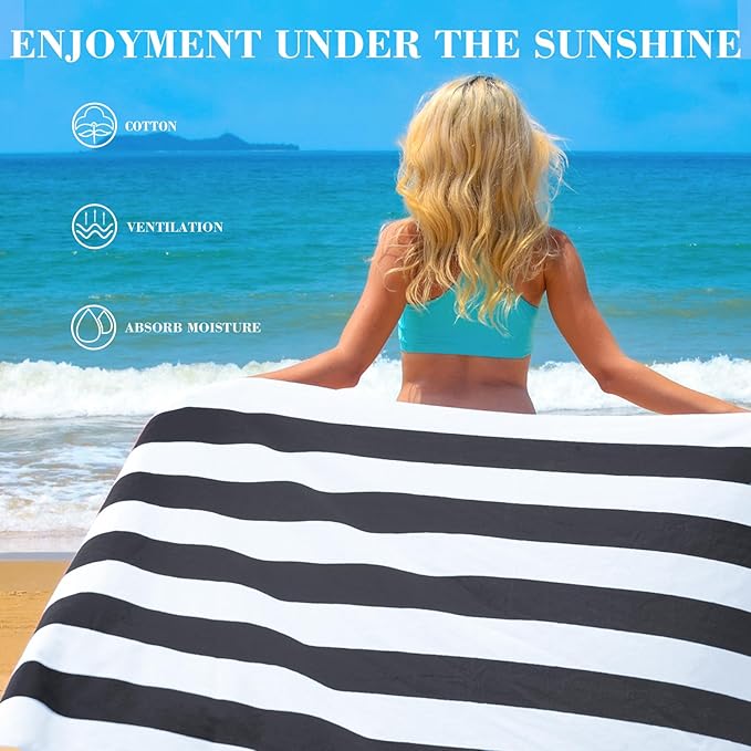 Exclusivo Mezcla 2 Pack Cotton Large 30x60 Inches Cabana Stripe Beach Towels, Super Absorbent Soft Plush Pool Bath Towel (Charcoal Grey)