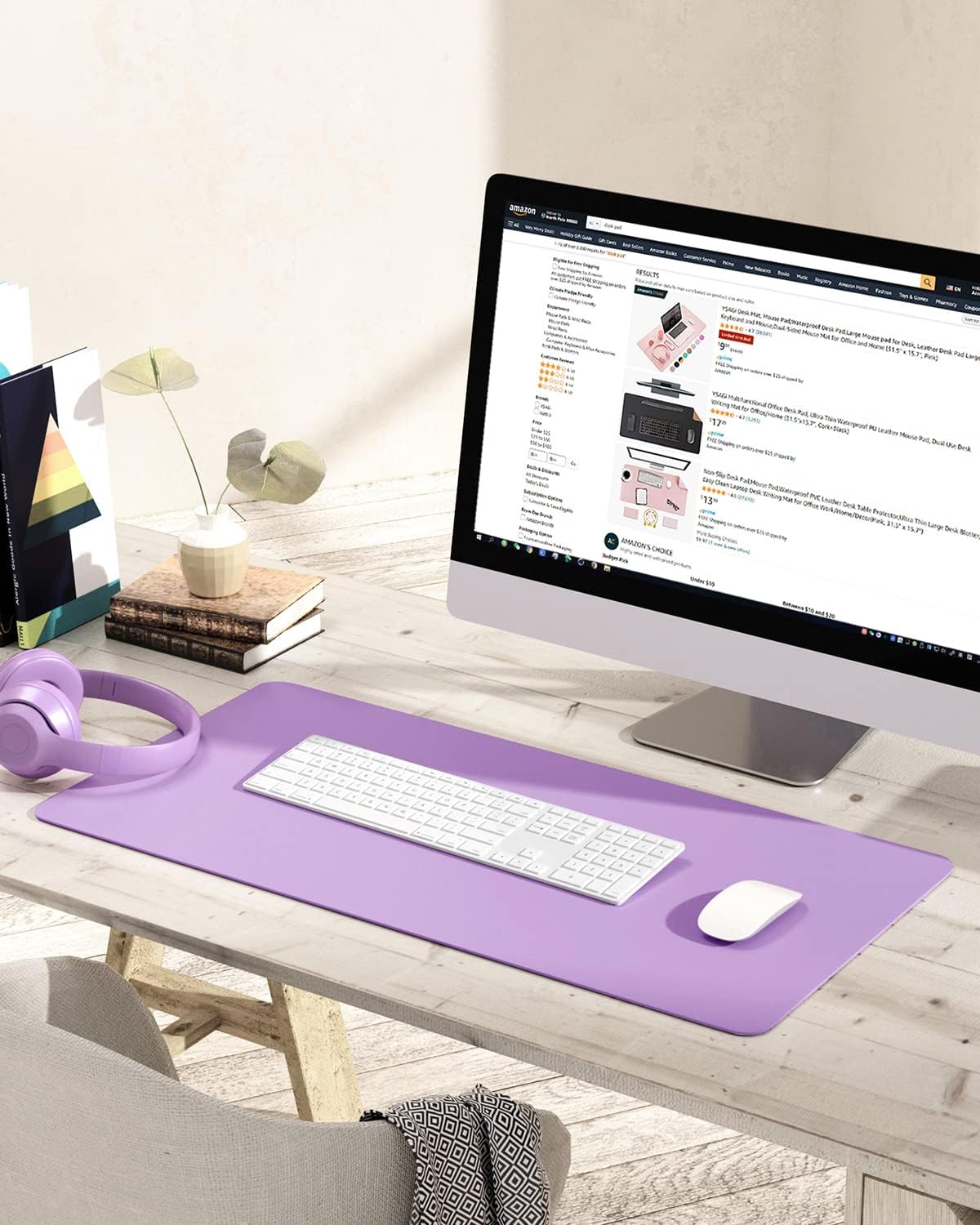 YSAGi Non-Slip Leather Desk Pad, Waterproof Laptop Computer Desk Keyboard Mat, Table Protector Blotter Mat, Large Mouse Pad for Office/Work/Home/Decor(Purple, 31.5" x 15.7")
