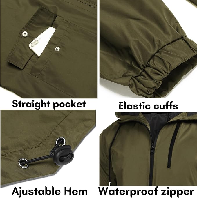 COOFANDY Men's Long Raincoat Ligtweight Rain Jacket Waterproof Outdoor Jackets