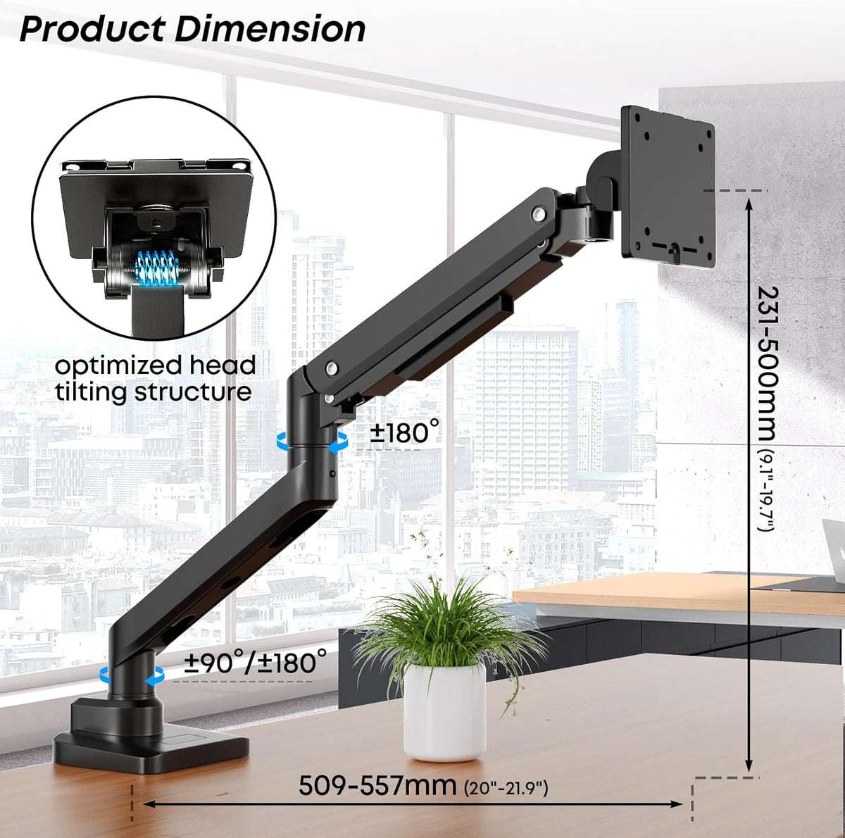Premium Heavy Duty Monitor Arm for 17 to 49 inch Screens up to 44lbs, Fully Adjustable Ultrawide Single Clamp-on Desk Mount Stand, VESA 75x75/100x100mm (Black)