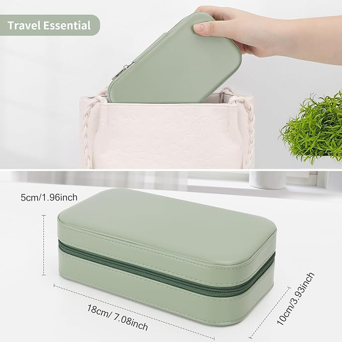 DesignSter Travel Jewelry Box, PU Leather Portable Jewelry Case, Small Jewelry
