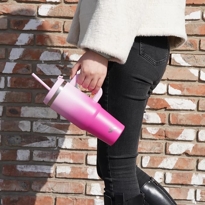 40 oz Tumbler with Handle and 2 Straws, 2 in 1 Lid Insulated Water Bottle