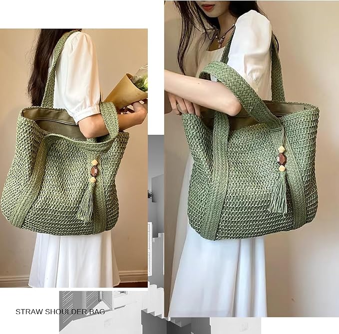 Straw Beach Bags for Women Woven Beach Tote Bag Casual Boho Large Shoulder