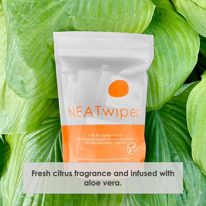 NEATwipes Hand Sanitizing Wipes | Travel Essentials | Disposable Wet Wipe &
